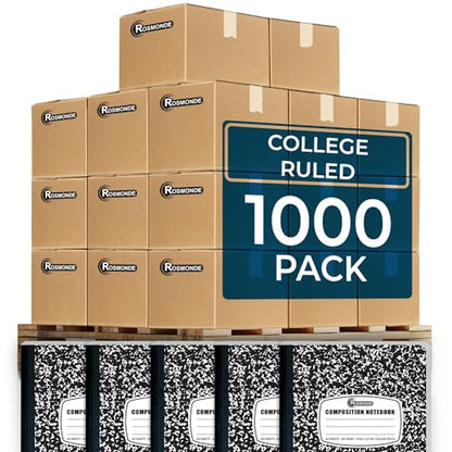 Rosmonde 1000 Pack Composition Notebooks Bulk, College Ruled, Black Marble - size: 1000 Pack | Express Pallet, style: Black Marble