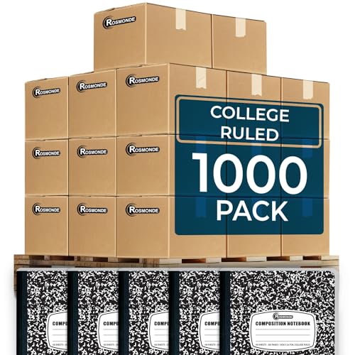 Rosmonde 1000 Pack Composition Notebooks Bulk, College Ruled, Black Marble - size: 1000 Pack | Express Pallet, style: Black Marble