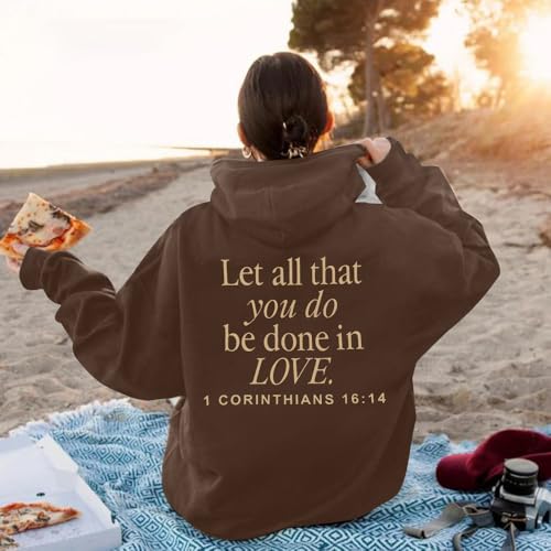 Christian Hoodies Women Jesus Hoodie Embroidered Faith Cross Sweatshirt - color: Brown, size: Small