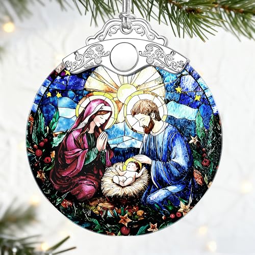 Christian Gifts: Stained Glass Nativity Scene Ornament | Christmas Ornaments (Christmas Tree Ornaments), Religious Decor, Holy Family Decoration, Religious Gifts, Baptism Gift & Xmas Gift - color: Nativity H