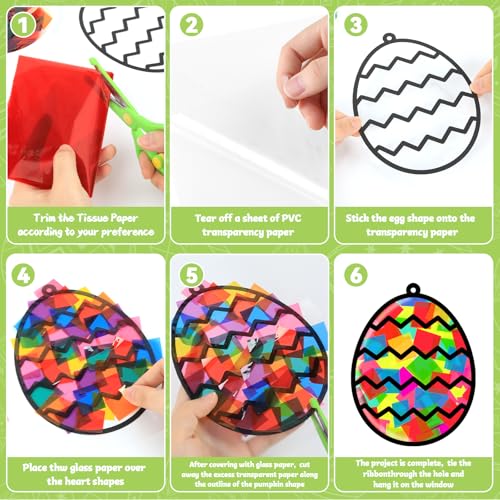 Lonfliness 32 Sets Easter Suncatchers Craft Kit DIY Egg Window Stained Glass Effect Paper Basket Style Home School Classroom Decorations Spring Art Craft Creative Games Activity Project Gift Favor - style: Easter Egg