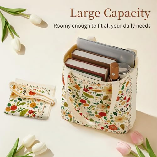 Canvas Tote Bag for Women with Zipper Cute - color: Color Flower