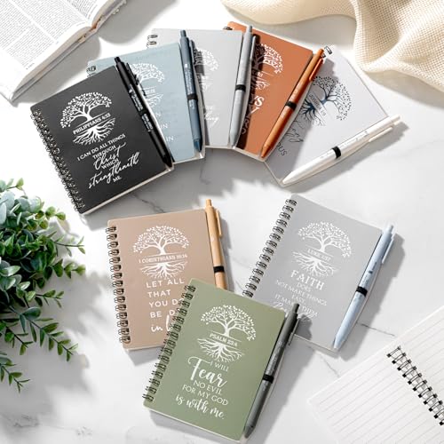 Kosiz 100 Pcs Bible Verse A6 Spiral Notebooks Bulk with Pens, Boho Color - color: Boho Color