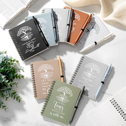 Kosiz 100 Pcs Bible Verse A6 Spiral Notebooks Bulk with Pens, Boho Color - color: Boho Color