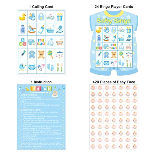 Baby Shower Bingo Cards - 24 Guests Blue Newborn Bingo for Baby Shower Party Supplies - color: Baby Bingo