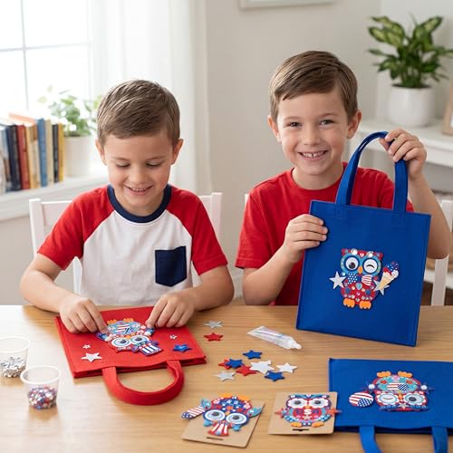 Funrous 48 Sets Patriotic Owl Crafts Bulk 4th of July Paper Crafts DIY - style: Patriotic Owl