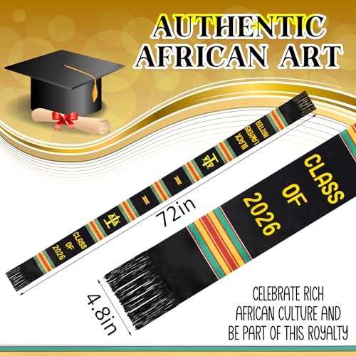 Geyoga Graduation Stole Kente Stole Black Authentic African Art 72" x 4.8" for Adult College Unisex Grads Celebrate - style: Black Lawyers Matter