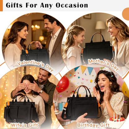 Janhavi Travel Tote Bag for Women with Zipper Closure & Shoulder Strap, Large Canvas Handbags for Bible Work Teacher Nurse - color: Black & Brown