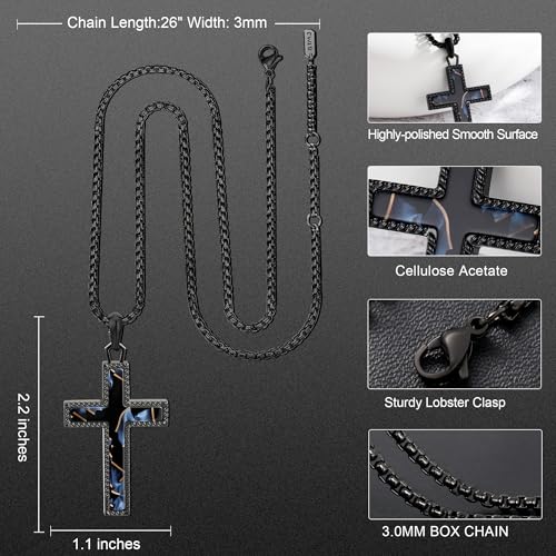 Wooden Cross Necklace for Men With Stainless steel And Black Ebony Adjustable Box Chain 24–26 inches Suitable for Everyday Wear And Christian Gifts for Men - color: Black-F
