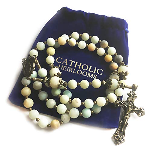 Beautiful Amazonite Stone Rosary Beads for Women With Miraculous Medal Centerpiece - Catholic Rosary - Rosarios Catolicos Para Mujer - Catholic Gifts Women