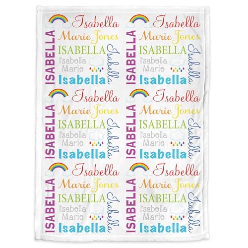 Personalized Name Blanket for Kids & Adults, Rainbow Baby Blanket with Name, Custom Rainbow Clouds Newborn Swaddle, Gift for Rainbow Baby, Baptism, Fleece 30"X40", 40"X50" - color: Rainbow Baby