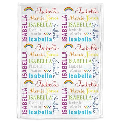 Personalized Name Blanket for Kids & Adults, Rainbow Baby Blanket with Name, Custom Rainbow Clouds Newborn Swaddle, Gift for Rainbow Baby, Baptism, Fleece 30"X40", 40"X50" - color: Rainbow Baby