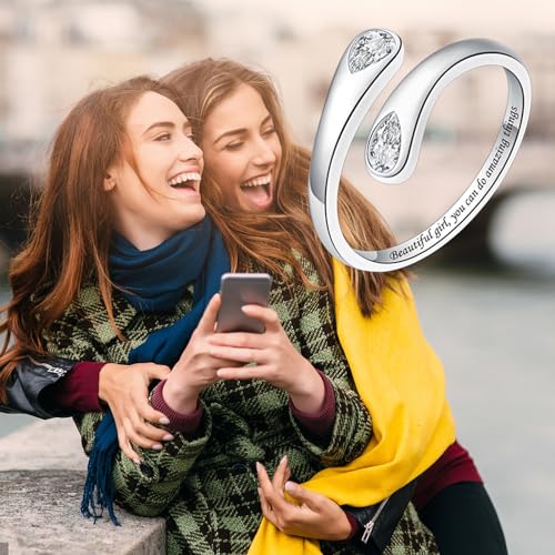 Jinlou Thumb Rings for Women - 925 Sterling Silver Birthstone Open Teardrop Encouragement Adjustable Ring Women Gifts for Teens Mom Birthday Mother's Day St Patricks Day - color: April, style: Beautiful you can do amazing things