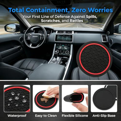 4PCS Car Cup Holder Coasters,2.75 Inch Non-Slip Insert Water Bottle Holder Pads, Shockproof Silicone Cup Pads, Universal Car Drink Holders for Vehicles, Trucks, RVs(Black/Red) - color: Red