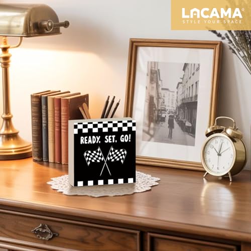 Lacama Race Car Boys Room Ready Set Go Wooden Box Sign, - color: Ready Set Go-Black
