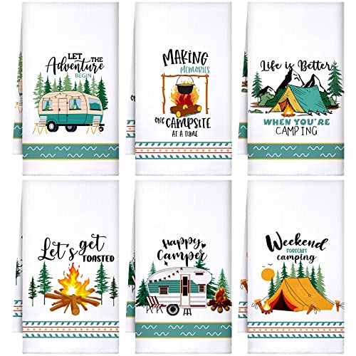 Boyiee Set of 6 Camping Kitchen Towels White Absorbent Dishcloth Gifts - color: Camping