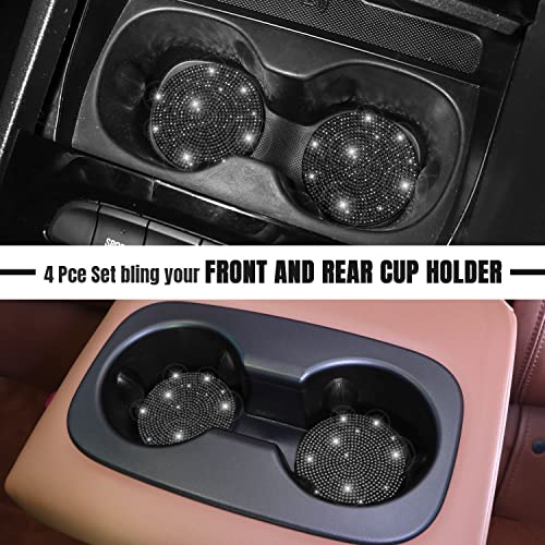 ToBeQueen Black Bling Car Cup Coasters, 4 Pack Crystal Rhinestone Bling Car Coaster Universal 2.75 Inch Anti-Slip Shockproof Car Cupholder Coaster Insert Auto Interior Accessories for Women, Black - color: C-black