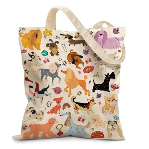 Aesthetic Canvas Tote Bag for Women - with Magnetic Snap Closure & Zipper Inner Pocket Reusable Bag for Shopping - color: Fashion Dog