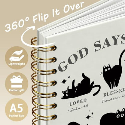 Christian Black Cat Notebook Journal, God Says You are Bible Verse Journal, Black Cat Gifts, Christian Gifts for Women, Religious Scripture Hardcover Spiral Notebook 5.5x8.3 Inch - color: 05-Christian Black Cat
