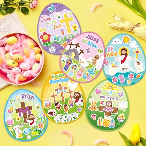 CY2SIDE Easter Egg Scene Sticker - 12 Set Religious Egg Stuffers Sticker for School Rewards, Make Your Own Easter Jesus Cross Scene Activities - style: Easter egg