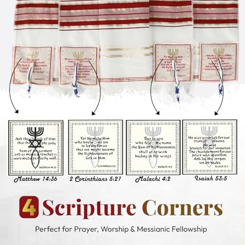 Holy Land Market Messianic Christian Shawl/Tallit - The Messiah Tallit (72 x 22 Inches) - color: Red