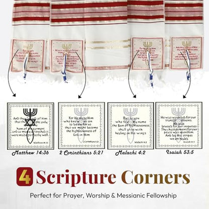 Holy Land Market Messianic Christian Shawl/Tallit - The Messiah Tallit (72 x 22 Inches) - color: Red