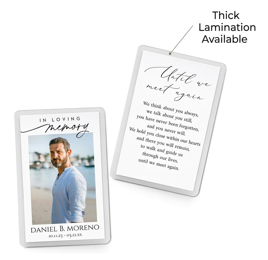 Funeral Memorial Prayer Cards, Double-Sided, Photo Personalized with Prayer, Poem, Memory Card, Celebration of Life Bereavement Poems, Comfort, Remembrance, Sympathy, Funeral Favors