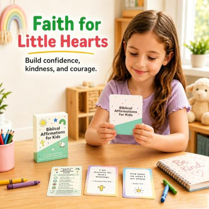 Biblical Affirmation Cards, 63 Scripture-Based Flash Cards Christian Encouragement & Positive Affirmations for Daily Faith, Back to School Gifts, Sunday School, VBS & Homeschool Supplies