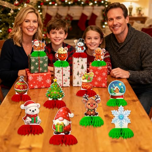 12 Pcs Christmas Party Table Decorations Centerpieces, Honeycomb Xmas Holiday Festive Decor for Dinner, Winter Holiday and New Year Celebration