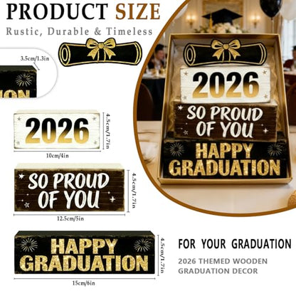 2026 Graduation Table Decorations Class of 2026 Senior Tiered Tray Decor Wooden Happy Graduation Signs Farmhouse Congrats Grad Tabletop Party Centerpiece for Tables Wooden Sign for Home Decor - style: Grad Cap