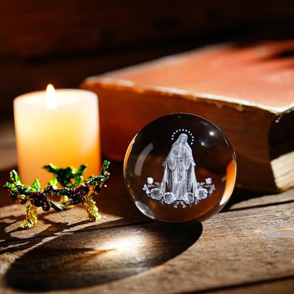 3D Cross Crystal Ball Religious Gift with Stand Christian Decor 2.3in - style: Virgin Mary