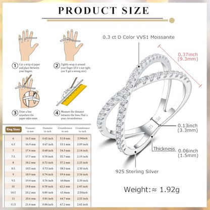 Moissanite Wedding Bands Crisss Cross/Curve/Wishbone Eternity Rings for Her - color: A. Criss Cross - Moissanite