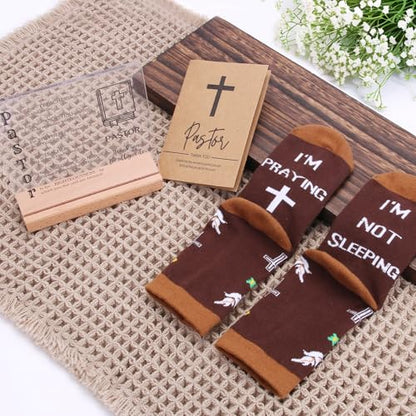 Pastor Appreciation Gifts for Men Christian Pastor Gifts Unique Pastor Gift for Pastors Including Leather Journal Tumbler Keychain Socks Acrylic Medal Pen Bookmarks Card for Birthday Christmas