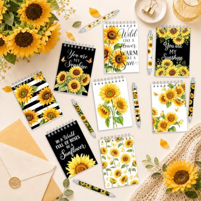 Sprial Notebooks with Pens Bulk, 48 Pack, 5.5 x 4.7 Inch, Yellow - color: Sunflower Sunshine Motivational