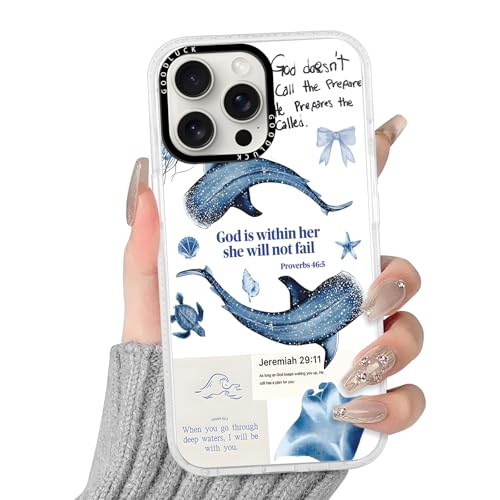 for iPhone 16 Pro Max 6.9'' Christian Ocean Phone Case, Trendy Whale Shark Jesus Bible Verse Summer Beach Clear Design, Soft TPU Shockproof Anti-Yellow Protective Cover for Women Girls - color: Whale Shark Bible, size: iPhone 16 Pro Max