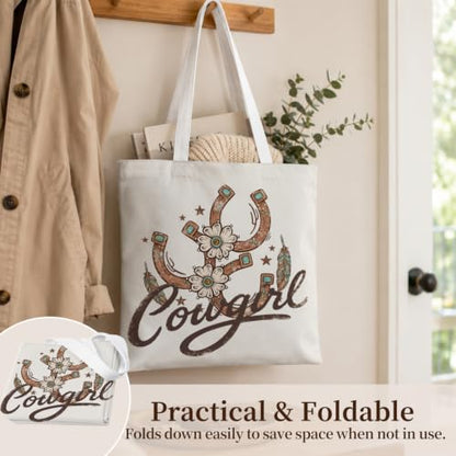 Western Cowgirl Canvas Tote Bag Cowgirl Gifts - color: Western Cowboy Theme 9