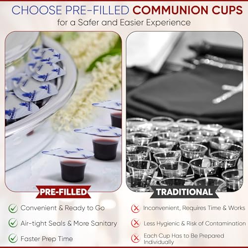 Steadfast Selections 50 CT Pre-filled Communion Cups and Wafer Set, Comunión Cups and Bread, Prefilled Communion Cups and Wafer Set, Individual Communion Wafers and Juice Comunion, Comunione, Lords Supper Cups