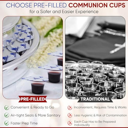 Steadfast Selections 50 CT Pre-filled Communion Cups and Wafer Set, Comunión Cups and Bread, Prefilled Communion Cups and Wafer Set, Individual Communion Wafers and Juice Comunion, Comunione, Lords Supper Cups