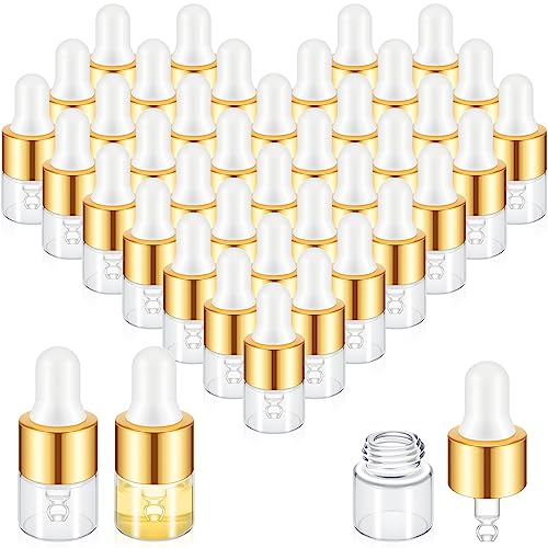 Didaey 100 Pcs 1 ml Champagne Gold Mini Glass Oil Dropper Bottle Bulk - color: Champagne Gold, size: 1 ml