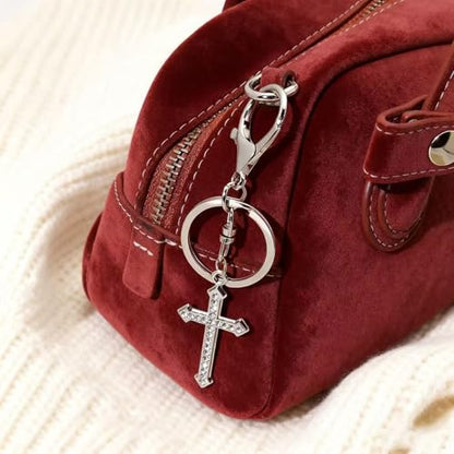 12 Pcs Christian Cross Keychains with Rhinestone-Religious Gifts - color: Silver