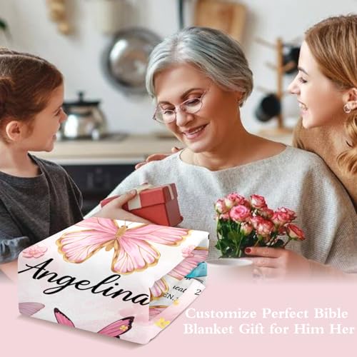 Baptism Blanket with Custom Name, Personalized Christian Religious Blanket for Men Women Faith, Spiritual Religious Blankets for First Communion Confirmation Affirmation for Him Her (Butterfly)