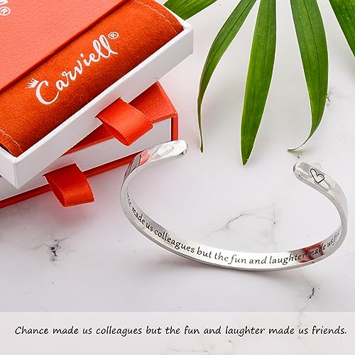 Carviell Bracelets for Women – 100+ Meaningful Engraved Messages – Solid 316L Surgical Stainless Steel Cuff Bracelet – Gift Ready - color: COLLEAGUES Gift - Chance made us colleagues but the... friends.