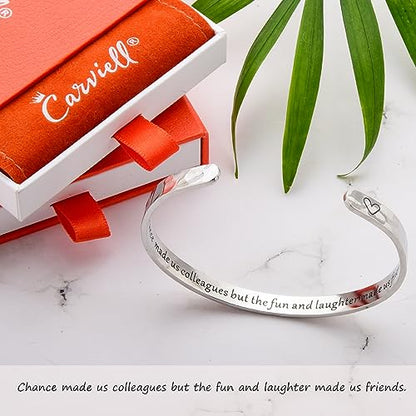 Carviell Bracelets for Women – 100+ Meaningful Engraved Messages – Solid 316L Surgical Stainless Steel Cuff Bracelet – Gift Ready - color: COLLEAGUES Gift - Chance made us colleagues but the... friends.