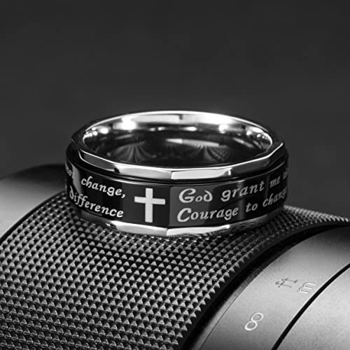 King Will 8mm Black/Gold/Silver Prayer Stainless Steel Ring - color: cross black