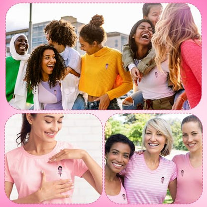 Quelay 30 Set Breast Cancer Awareness Pins for Black Women Bulk Pink Ribbon Brooches with Cards Breast Cancer Survivor Jewelry Accessories Gifts for Charity Public Fundraiser Events - style: African Breast Cancer Awareness