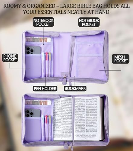 Vegan Leather Bible Cover Case, Bible Bag for Men Women, Gift Box Packaging - color: Purple