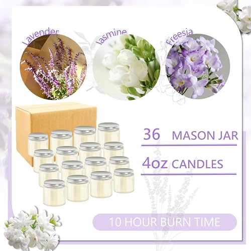 ACITHGL 36 Pcs 4oz Mini Mason Jar Candles Small Scented Candles Bulk Aromatherapy Ideal Souvenir Favors for Wedding Birthday Party (Freesia, Lavender, Jasmine, Silver) - color: Silver, style: Freesia, Lavender, Jasmine