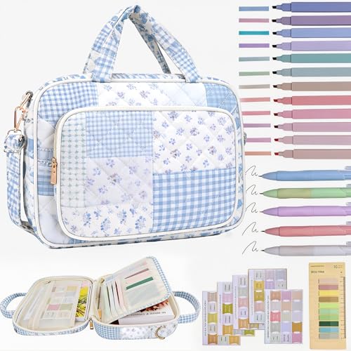 Bible Cover Case for Women Bible Study Supplies Christian Gifts for Women Church Camp Essentials Christian Bible Journaling Kit Quilted Large Bible Cover (Spliced Blue Flower, Large) - color: Spliced Blue Flower