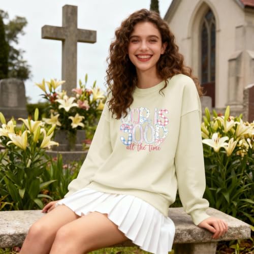 Christian God Is Good Sweatshirts for Women Jesus Bow Bible Verse Sweatshirt Faith Religious Graphic Hoodies - color: Apricot, size: Large