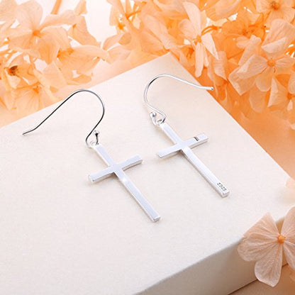 DAOCHONG S925 Sterling Silver Cross Dangle Earrings Religious Jewelry